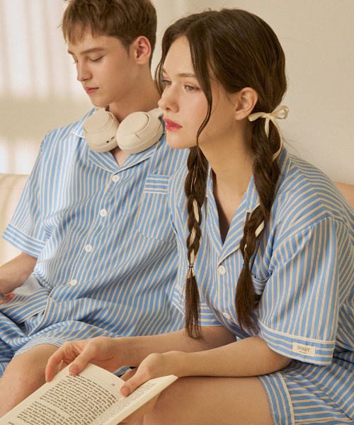 도씨() [2SET] 실크핏 마리나 반팔 커플 잠옷 세트 상품 이미지