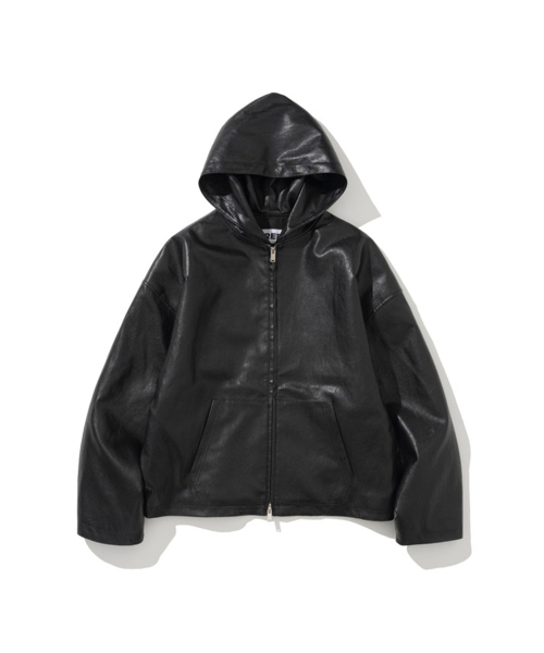 Oversized Leather Hoodie Jumper Black