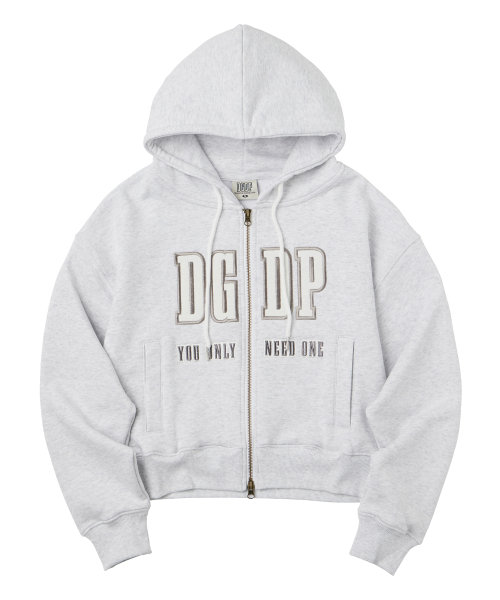 Кроп-зип-худи DGDP с аппликацией, White Melange
