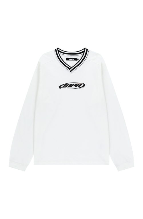 STRIPE V NECK L/S [WHITE]