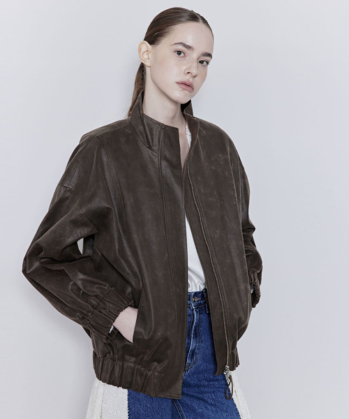 Vintage leather blouson (brown)