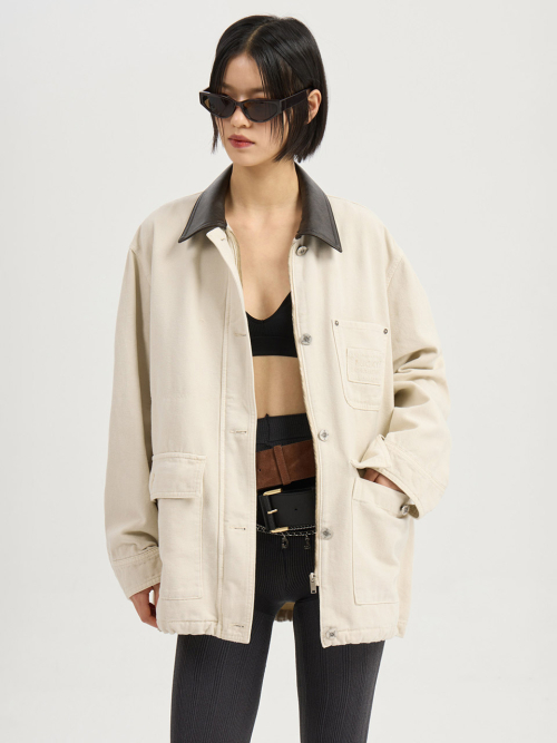 Fake Leather Collar Denim Jumper (ivory) LFPDM25360IVX