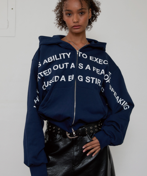 이에스씨 스튜디오(ESC STUDIO) lettering hoodie zip-up(navy