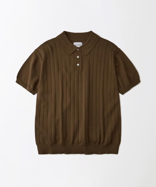 HS STRIPE KNIT COLLAR SHIRT_BROWN