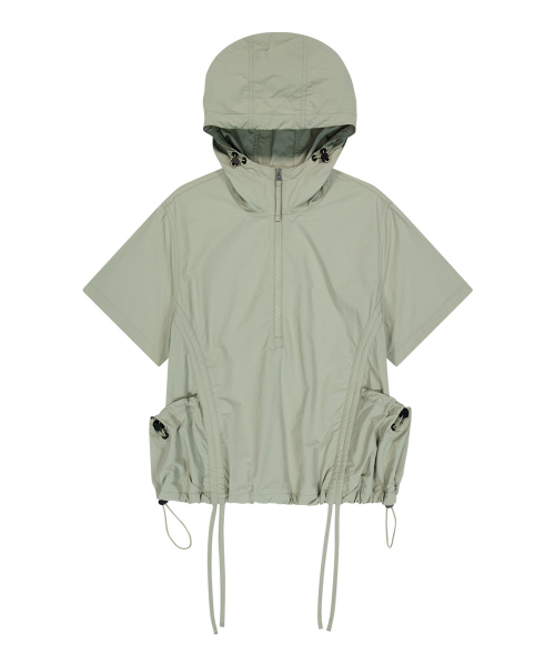 Нейлоновый анорак-худи кроп (Light Khaki)