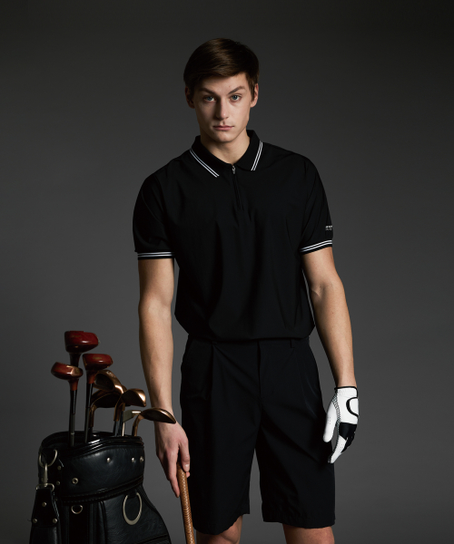 QUARTER ZIPUP POLO BLACK