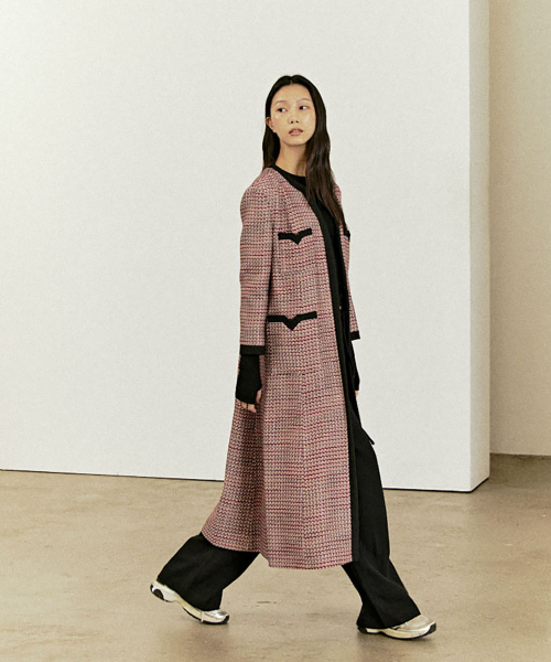 V tweed coat(red)