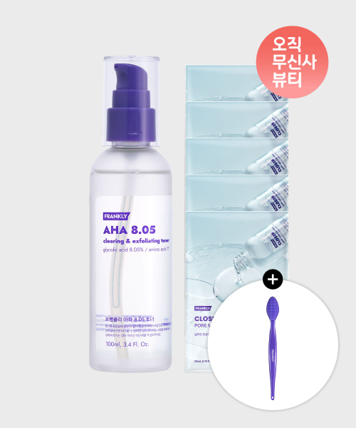 프랭클리(frankly) [SET] AHA 8.05% 약산성토너 100ml+모공 마스크팩 5매+[증정] 모공브러쉬