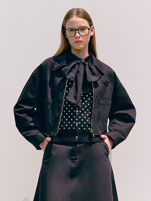 COTTON CROPPED JACKET_BLACK