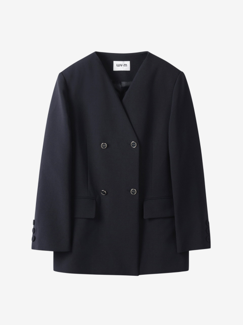 OVERSIZED COLLARLESS JACKET_NAVY