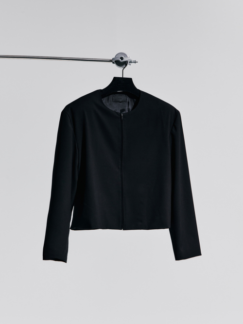CREWNECK ZIP-UP JACKET_BLACK