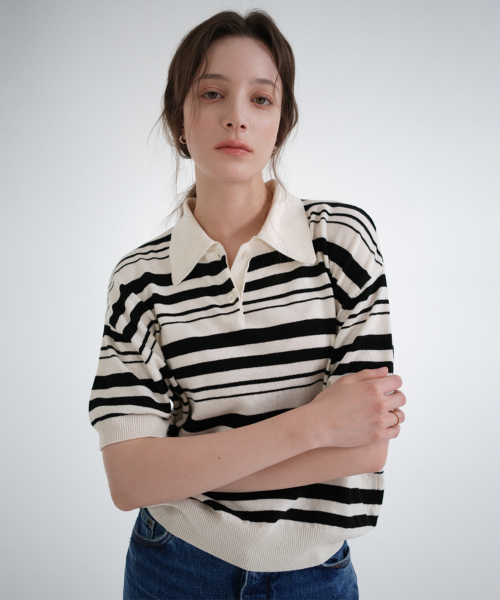 хлопок полоска Collar Half Knit (cream)