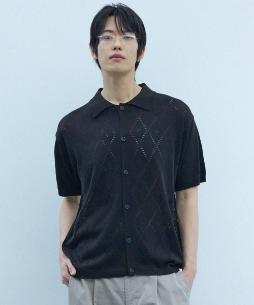 CROCHET BUTTON CARDIGAN [BLACK]