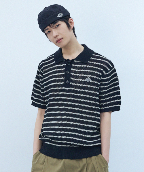 SUMMER полоска POLO KNIT [BLACK]