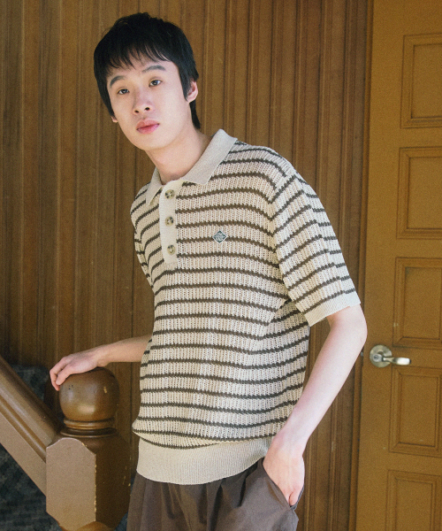 SUMMER полоска POLO KNIT [BEIGE]