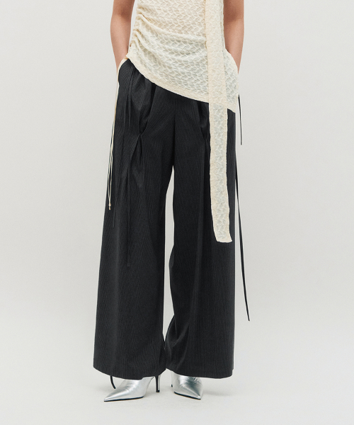 полоска Ribbon Tied Wide Pants _ GREY