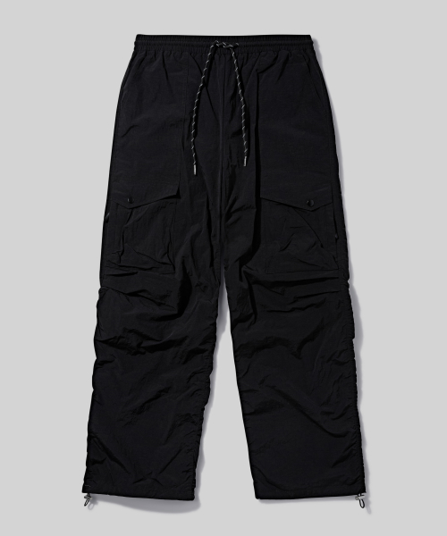 Широкие нейлоновые карго-брюки со сборками [Black]