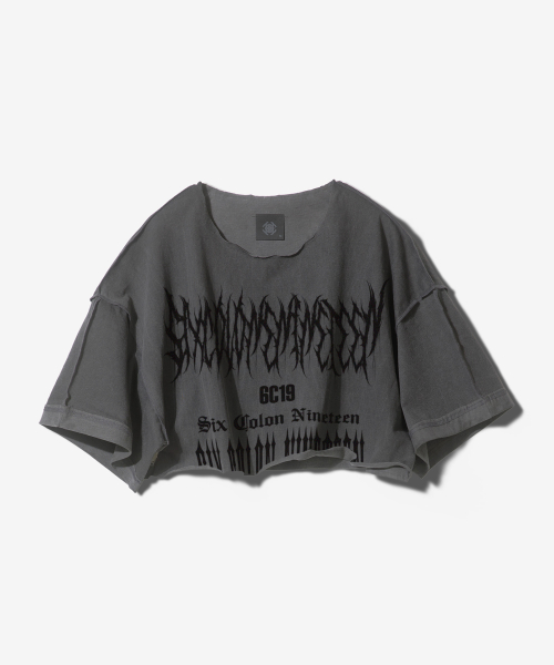 MULTI SCN RAW EDGE CROP SHORT SLEEVE - PIGMENT BLACK