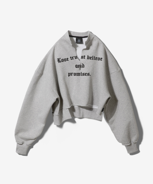 NEVER DIPLOMA UNBALANCED RAW EDGE CROP SWEATSHIRTS - MELANGE