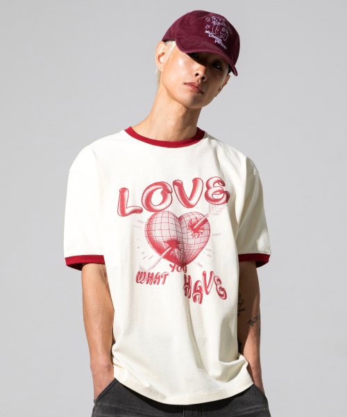 エクストンズ（XTONZ) XTT137ピアスベーシックリンガーTシャツ（IVORY 