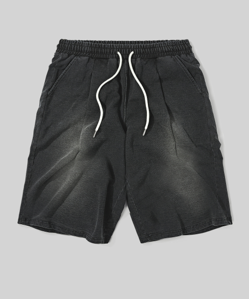 Джинсовые трикотажные шорты-бермуды с защипами [BLACK]