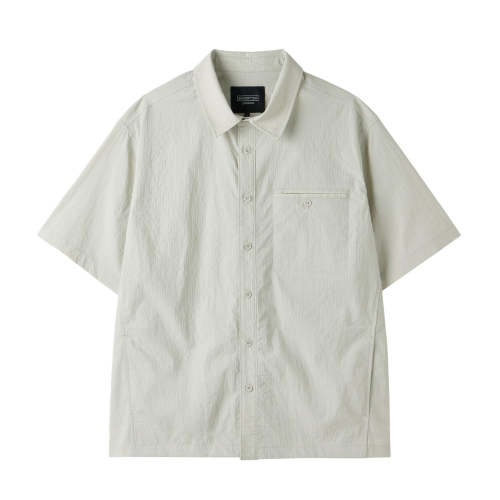 POLYESTER SEERSUCKER HALF SLEEVE SHACKET - L/GREY (P252MJK185)