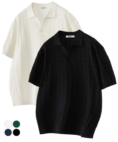 Washable Cool хлопок Cable Open Collar Knitwear 4 Colors