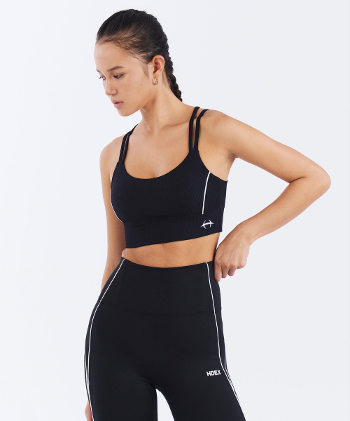 Womens Support Ribbed Bra Top Black