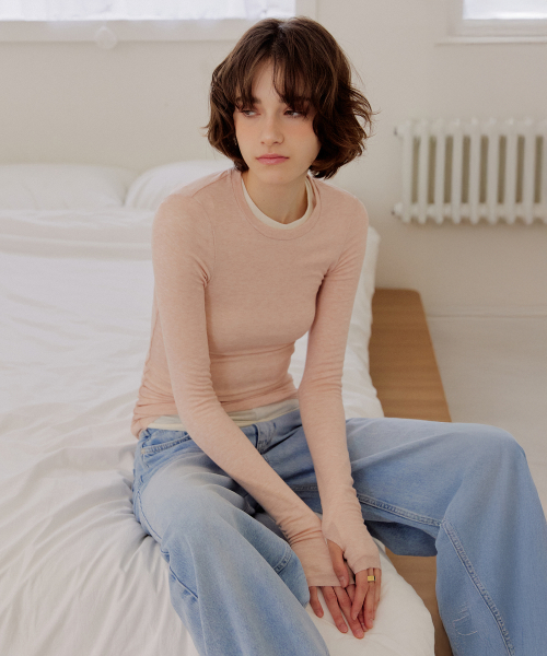 Прозрачный лонгслив с вырезом для пальца [Light Pink]