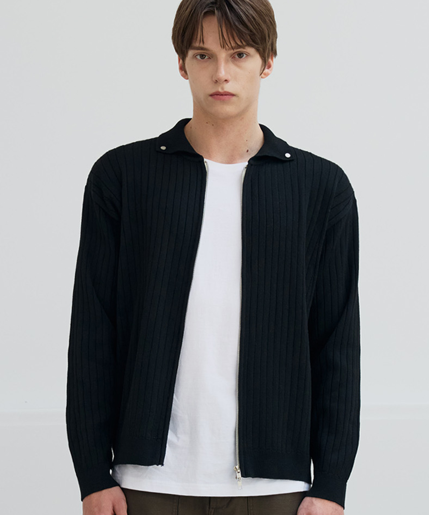 Трикотажный кардиган на молнии Ribbed Collar [Black]