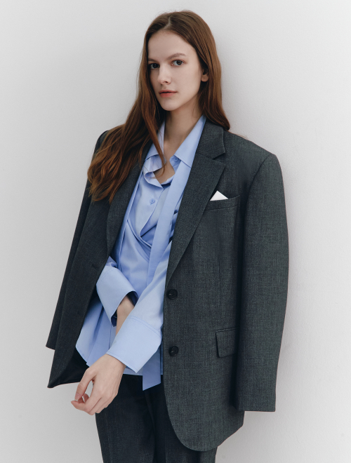 Wool-Blend Single-breasted Blazer CHARCOAL GREY