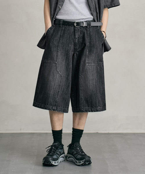 Double Knee Denim Shorts DCPT062BlackA