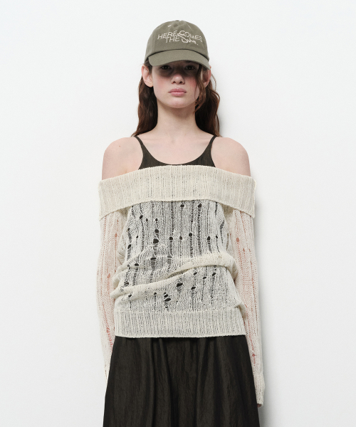 OFF SHOULDER DAMAGE KNIT (ivory)