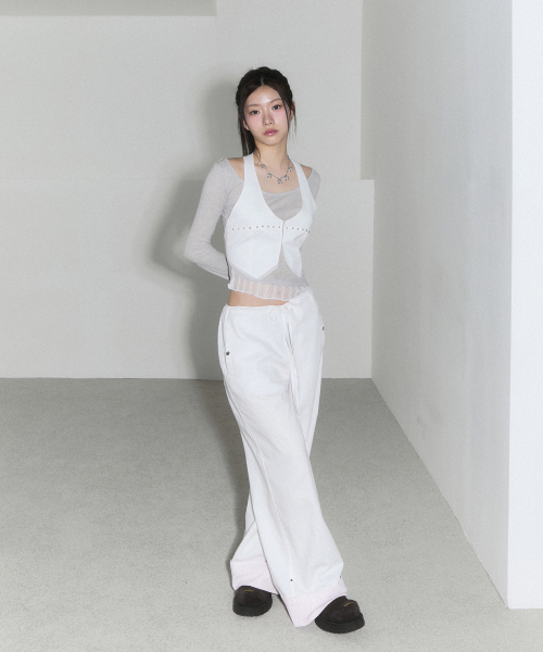【CHERRYQUIRI】lace layered roll up denim - white 체리퀴리(CHERRYQUIRI) lace layered roll up denim - white
