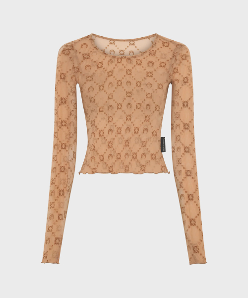 (W) Кроп-топ из сетки RECYCLED MESH FLOCK SS CROPPED TOP BG60 CAMEL