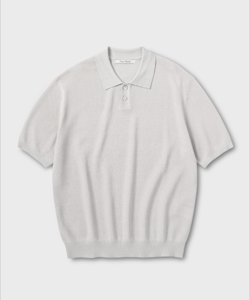 Льняной трикотажный пуловер с воротником LIGHT GREY