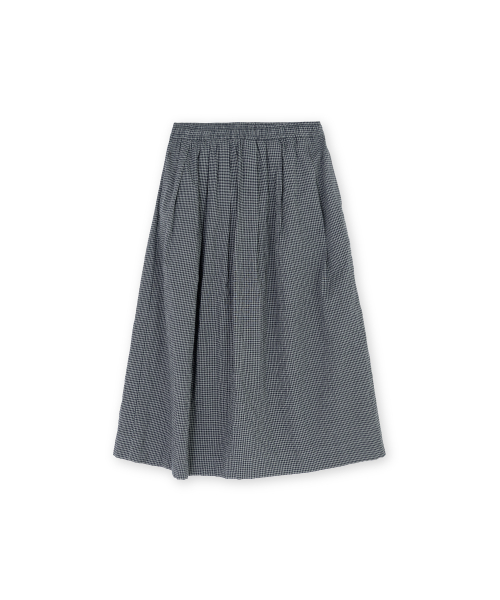 W Shirring Midi Skirt, Grey Check