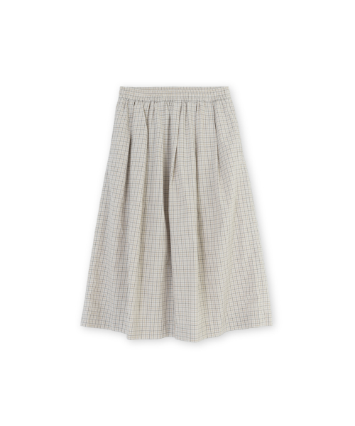 W Shirring Midi Skirt, Ivory Check