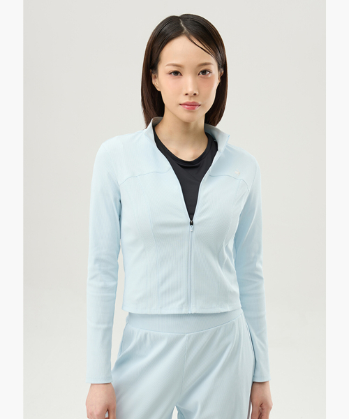 Женская трикотажная зип-кофта slim fit с высоким горлом - Blue (QQ222EFT41)