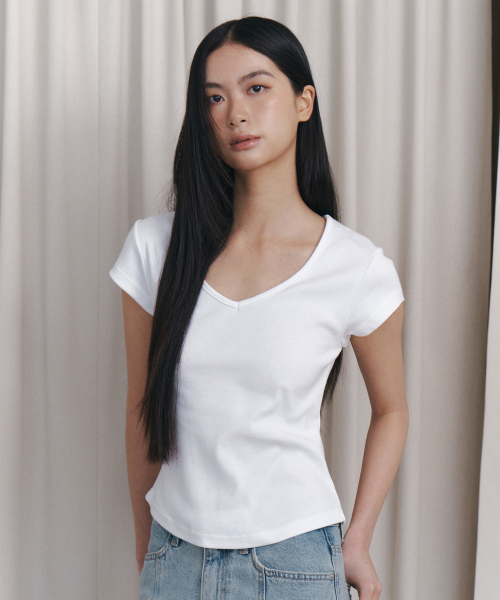 C 90S LINE V-NECK HALF-SLEEVE T-SHIRT_WHITE