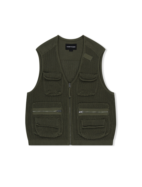 Knitted Utility Vest Khaki