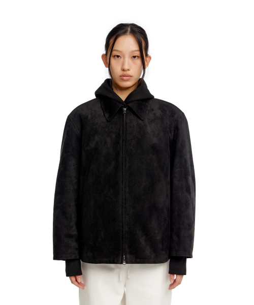 WOMEN SUEDE EFFECT OVERSIZED JACKET - BLACK