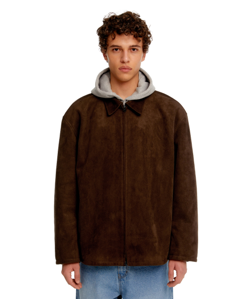 MEN SUEDE EFFECT OVERSIZED JACKET - BROWN