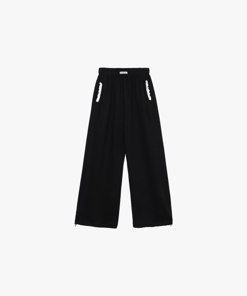 LACE POCKET WIDE SWEATPANTS_BLACK