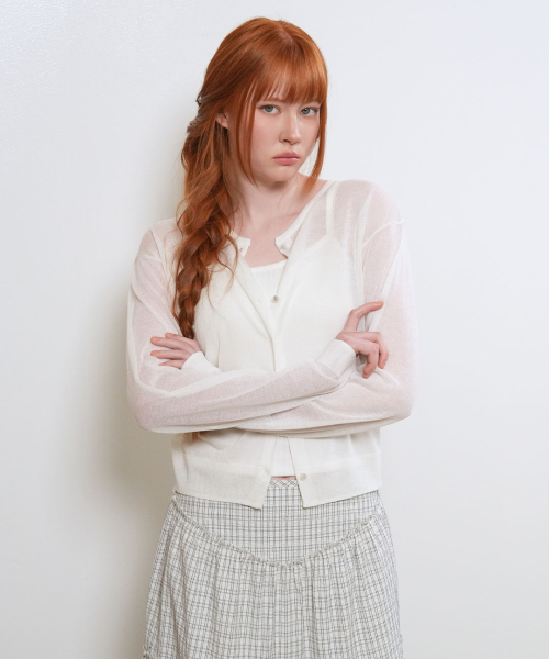 woman packable sheer long sleeve cardigan [white]