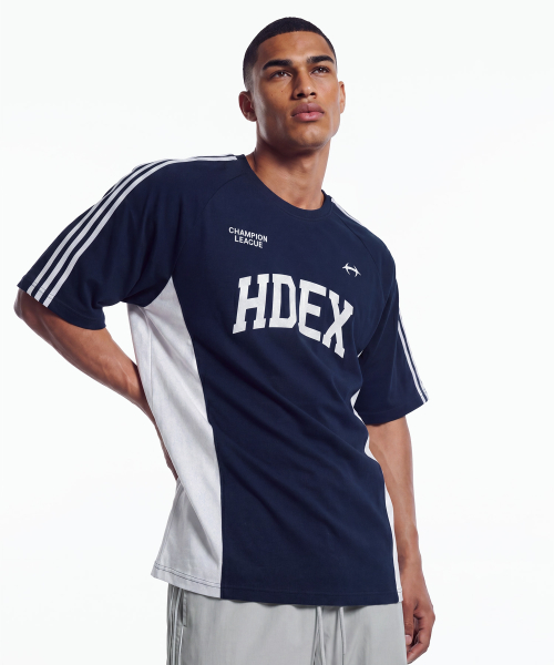 Side Color Block Short Sleeve Navy