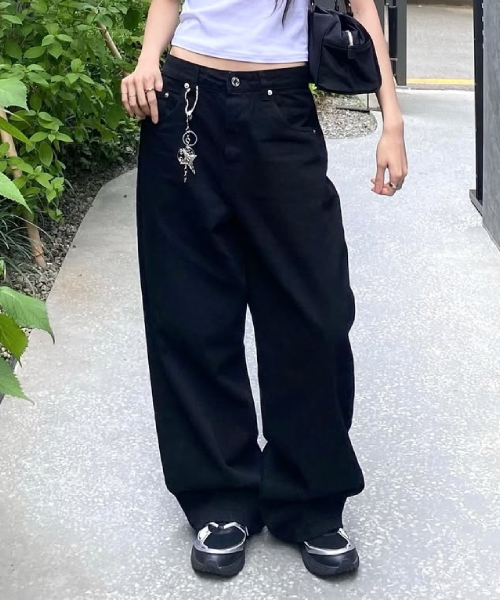 WOMEN ERA WIDE FIT DENIM PANTS - BLACK
