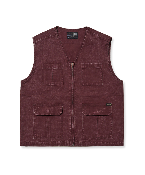 WASHED RIPSTOP WORK VEST - BURGUNDY
