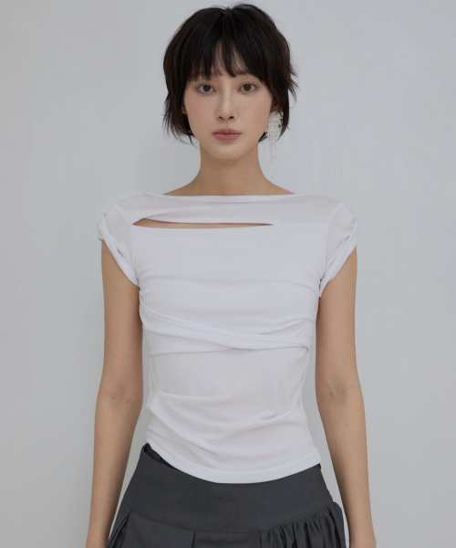 플레어업(FLAREUP) Asymmetrical Draped Roll-Up T-Shirt (FL