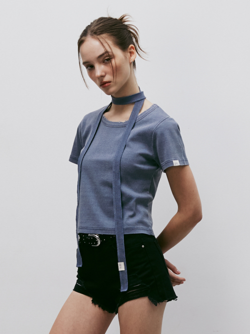 Футболка со шарфом с пигментным окрашиванием (Vintage Blue)